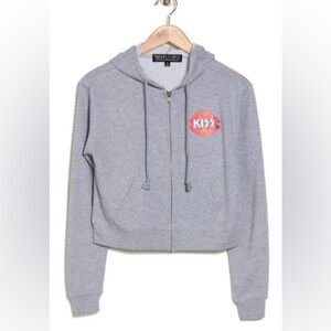 NWT Vinyl Icons Kiss Fleece Full Zip Hoodie In Heather Grey Band Sz XS